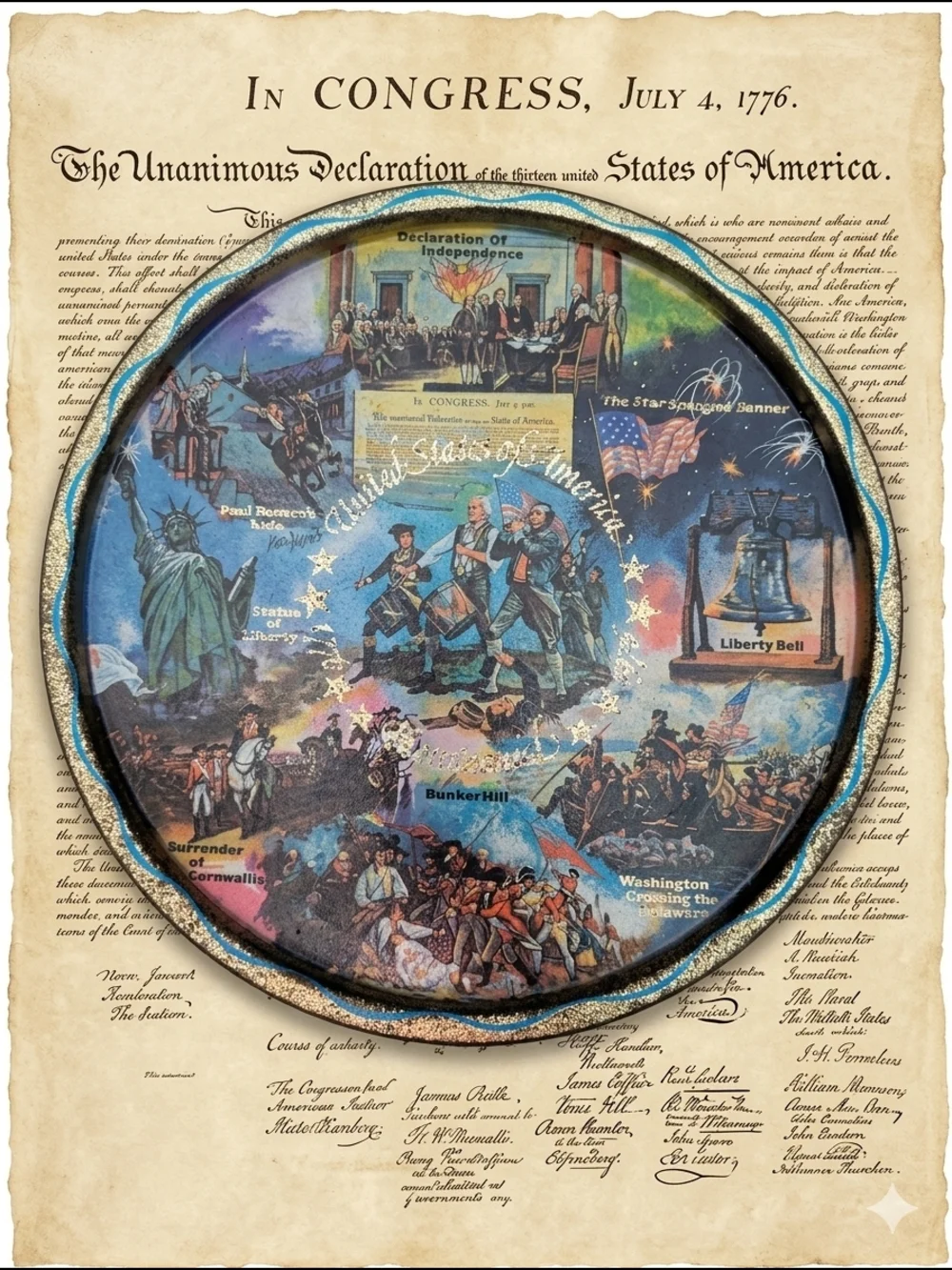 Vintage 1976 US Bicentennial Tin Tray Spirit of 76 Americana Commemorative